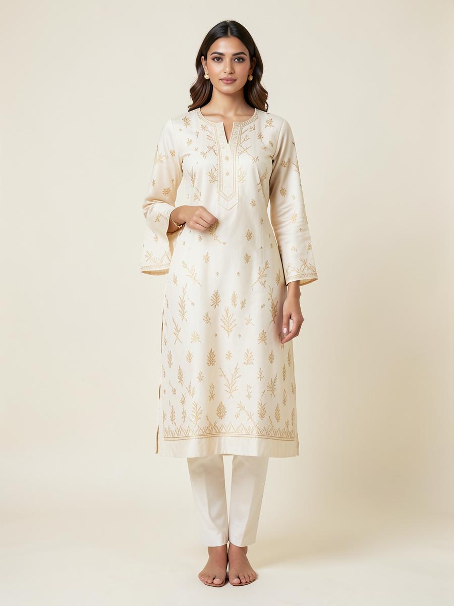 Ivory Gold Anarkali Kurta Set