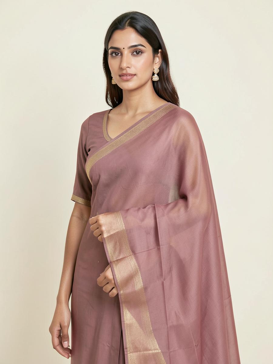 Rose Chiffon Gold Border Dupatta